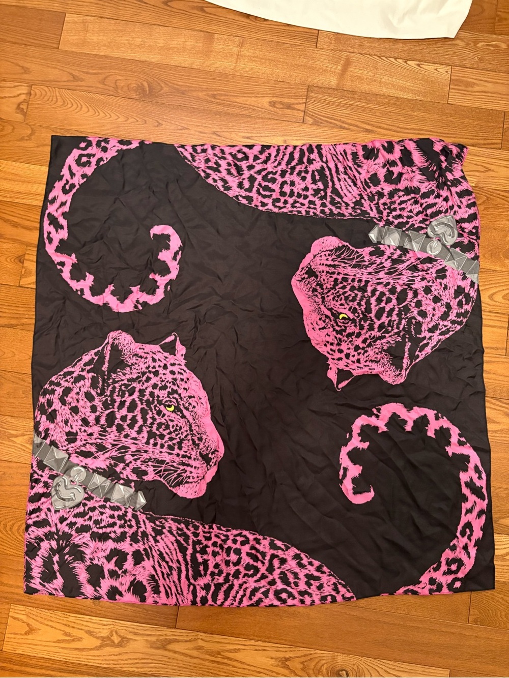 RARE JUICY COUTURE Black W/pink Scarf Featuring A Leopard Print36”/35”